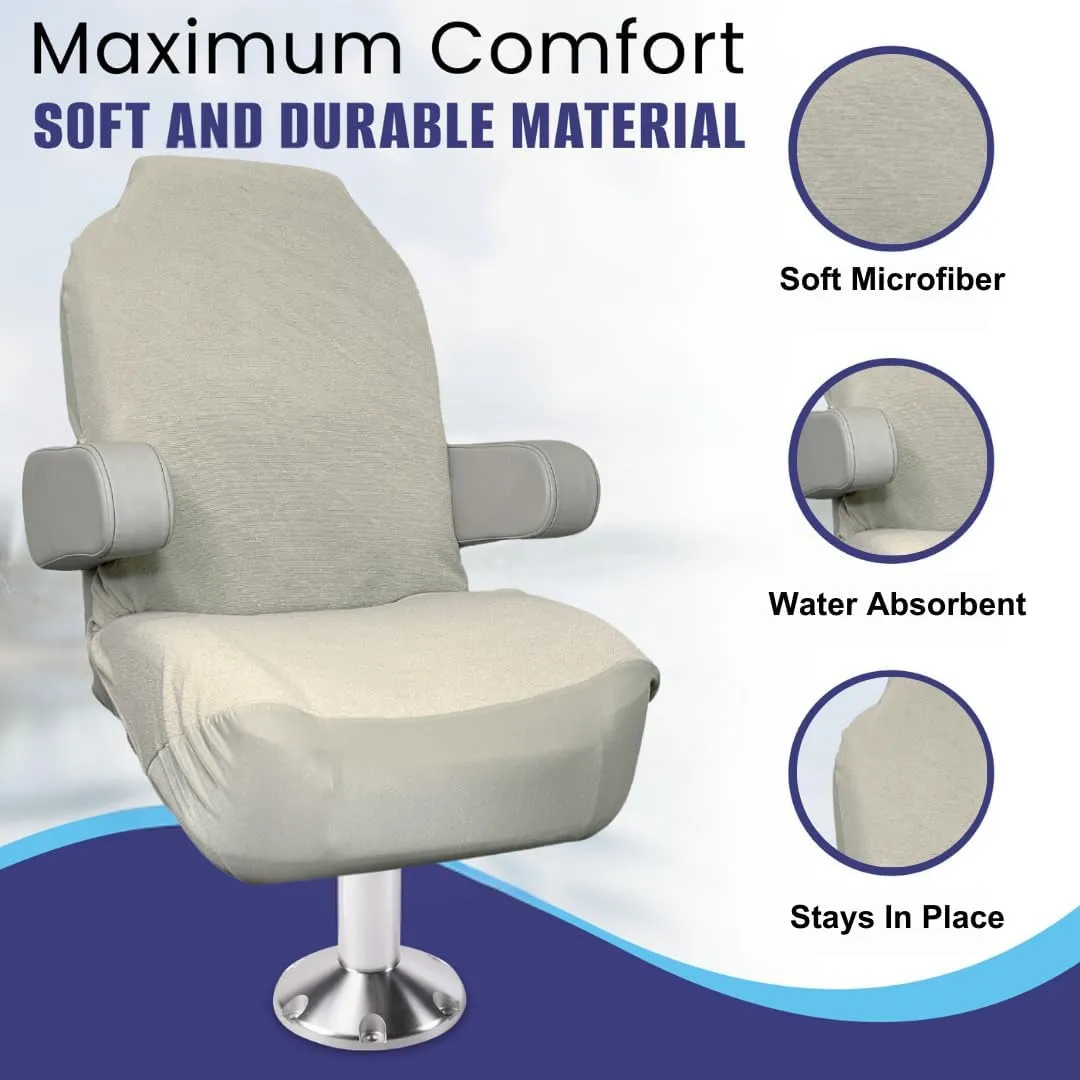 Boat Seat Cover - Microfiber, Quick-Dry, Universal Fit, Stylish Solid Grey Design for Captain's Chairs, Pontoon Towel Seat Covers