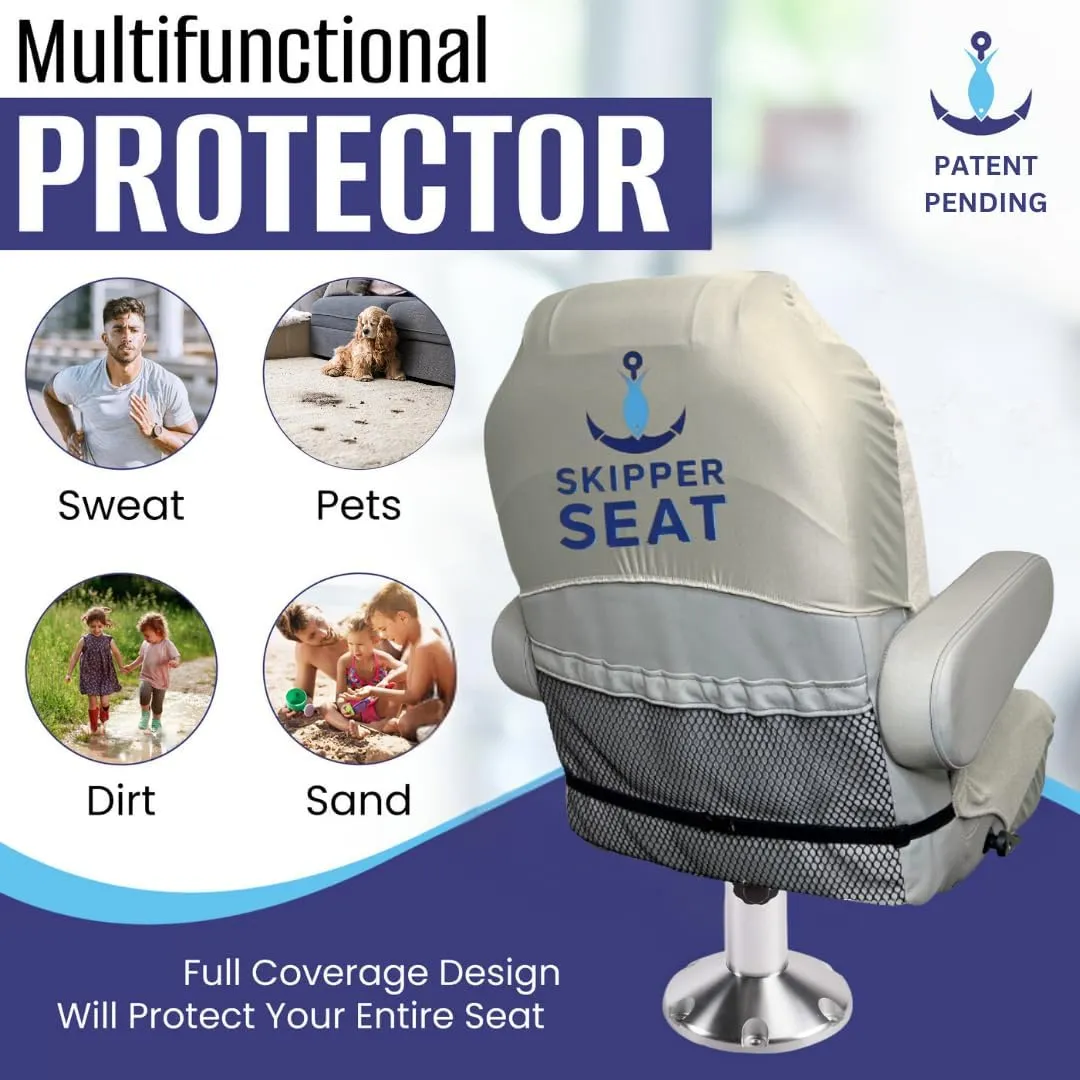 Boat Seat Cover - Microfiber, Quick-Dry, Universal Fit, Stylish Solid Grey Design for Captain's Chairs, Pontoon Towel Seat Covers