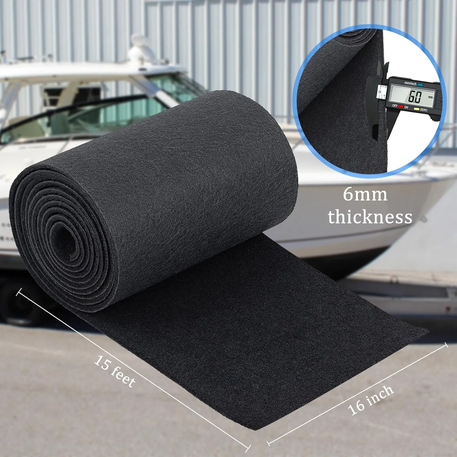 Boat Trailer Bunk Carpet 16 Inch x 15 feet Black Marine Roll Carpet Replacement Parts Accessories Carpet Padding Cover for Jet Ski Trailer Boards Ramps (Black-16in x 15ft)
