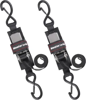 Boat Trailer Straps, Boat Transom Tie Down Strap to Trailer with Stainless Steel Ratchet Straps, 4 Feet 2400lbs Break Strength, 2 Pack (Black,1" x 2.5')