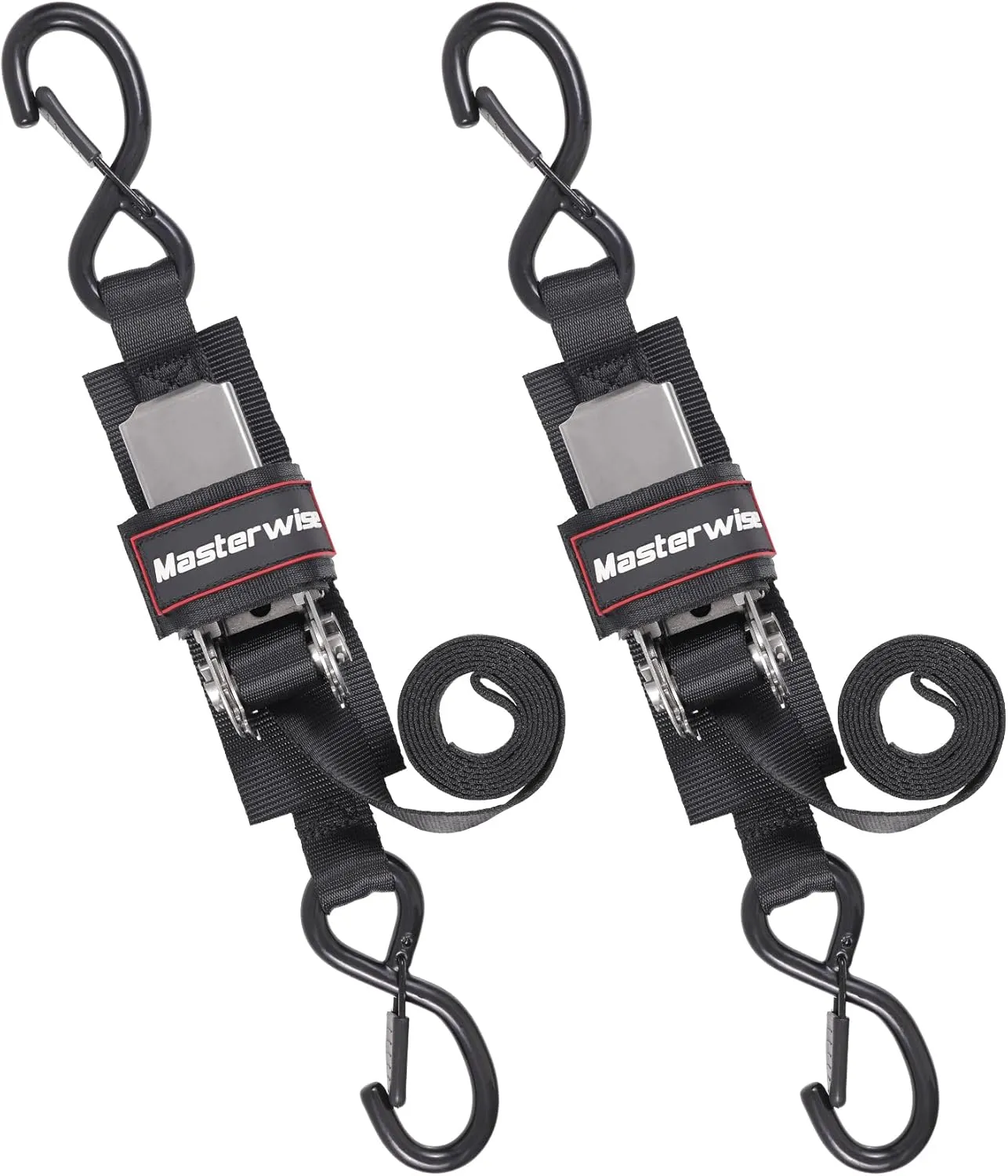 Boat Trailer Straps, Boat Transom Tie Down Strap to Trailer with Stainless Steel Ratchet Straps, 4 Feet 2400lbs Break Strength, 2 Pack (Black,1" x 2.5')