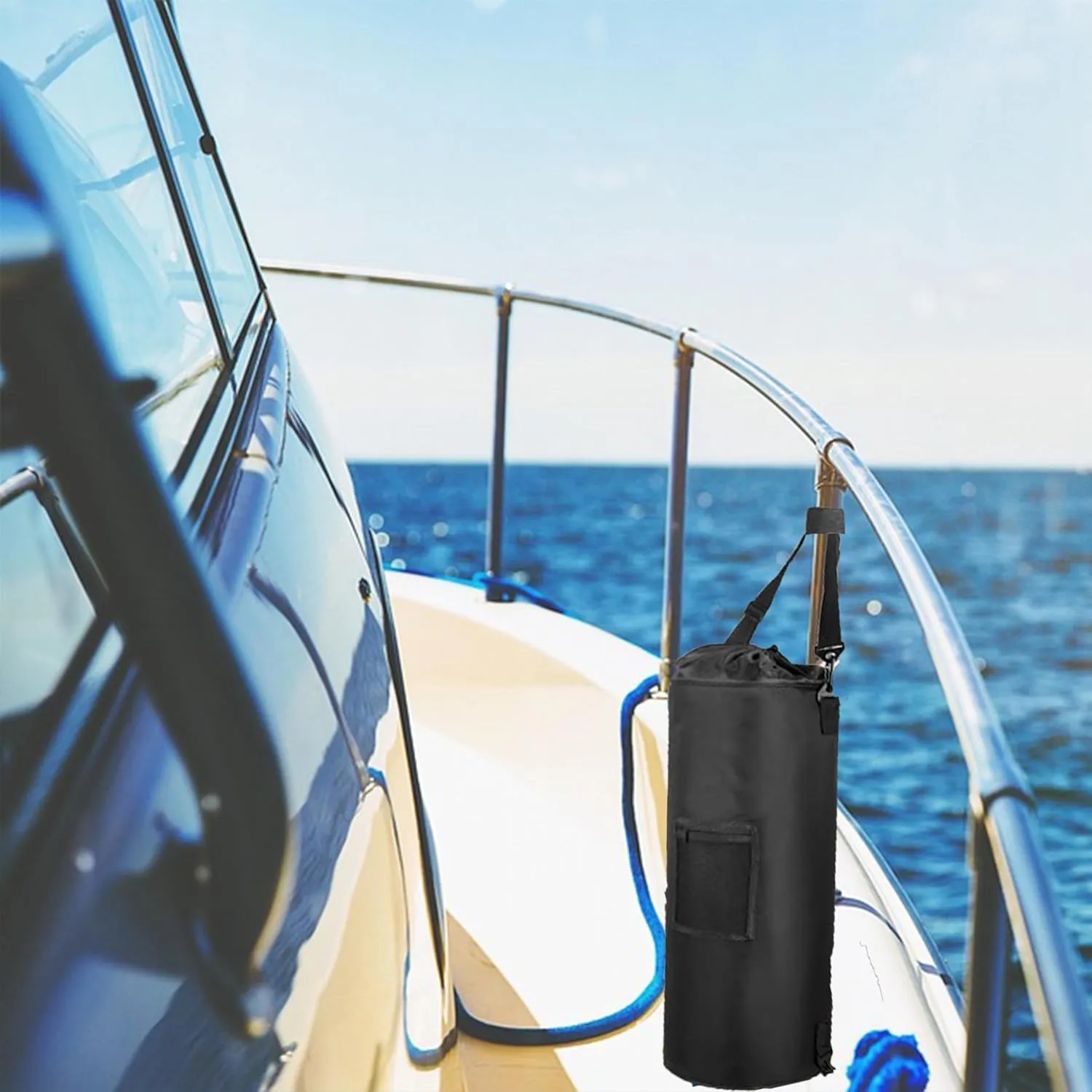 Boat Trash Can 800D 100% Odor & Leak Resistant Boat Trash Bag with 6 Clips and Side Pockets Bag Reusable Boat Garbage Can Pontoon Boat Accessories Compatible with 10-13 Gal Garbage