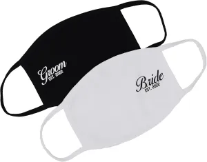 Bride Groom 2022 Face Mask Gift Set Double Layer Breathable Cotton Spandex Perfect for Close Up Pictures Custom Made in USA