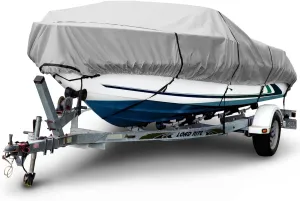 Budge 1200 Denier Boat Cover fits Center Console V-Hull Boats B-1231-X5 (18' to 20' Long, Gray)