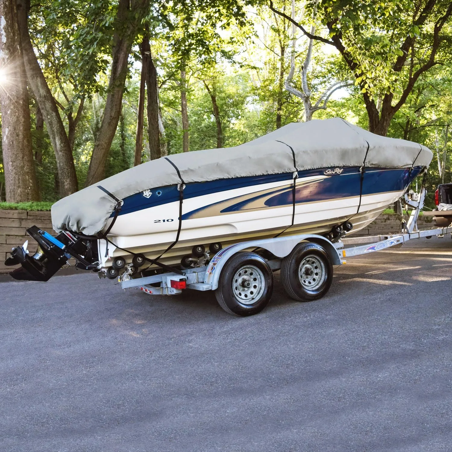 Budge B-1201-X8 1200 Denier V-Hull Runabout Boat Cover Gray 22'-25' Long (Beam Width Up to 106") Waterproof, Heavy Duty, UV Resistant
