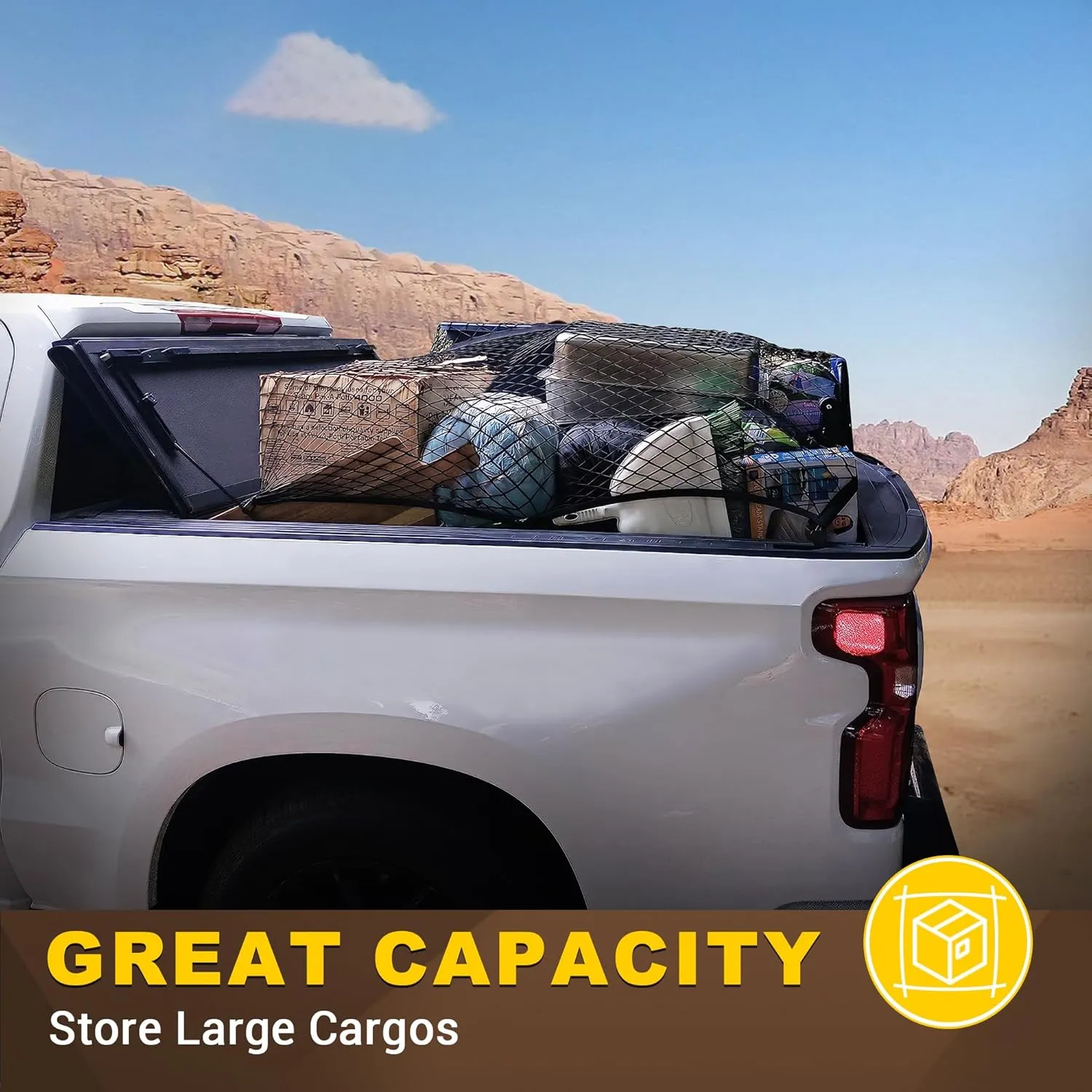 BUMBEE Truck Bed Cargo Net, Highly Elastic Stretchable up to 7ft x 7ft Small Mesh Durable Storage Organizer for Pickup Car Trunk SUV Boat