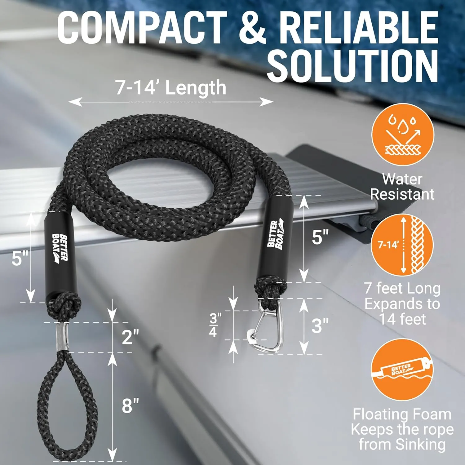 Bungee Anchor Rope, Elastic Snubber Anchor Line, 7 ft to 14 ft Stretch, Black, for Boats and Anchors