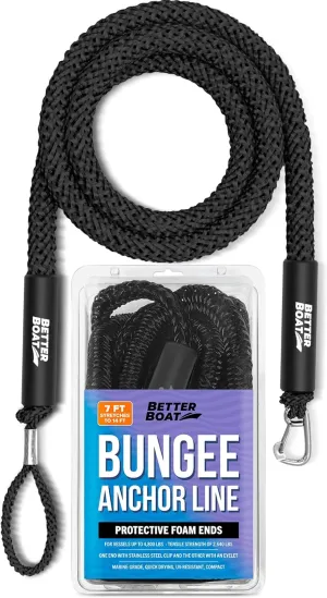 Bungee Anchor Rope, Elastic Snubber Anchor Line, 7 ft to 14 ft Stretch, Black, for Boats and Anchors