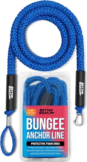 Bungee Anchor Rope, Elastic Snubber Anchor Line, 7 ft to 14 ft Stretch, Blue, for Boats and Anchors