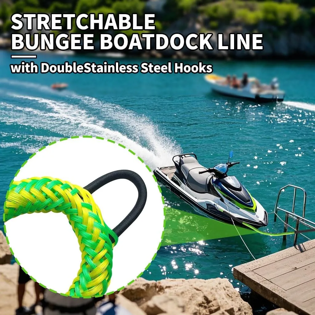Bungee Boat Dock Line, Boat Rope Mooring Rope with Double 316 Stainless Steel Clips Accessories for Bass Boat, Jet Ski, Kayak, Pontoon, Watercraft, Waverunner, SeaDoo, Canoe,2Packs,4-6FT,Green