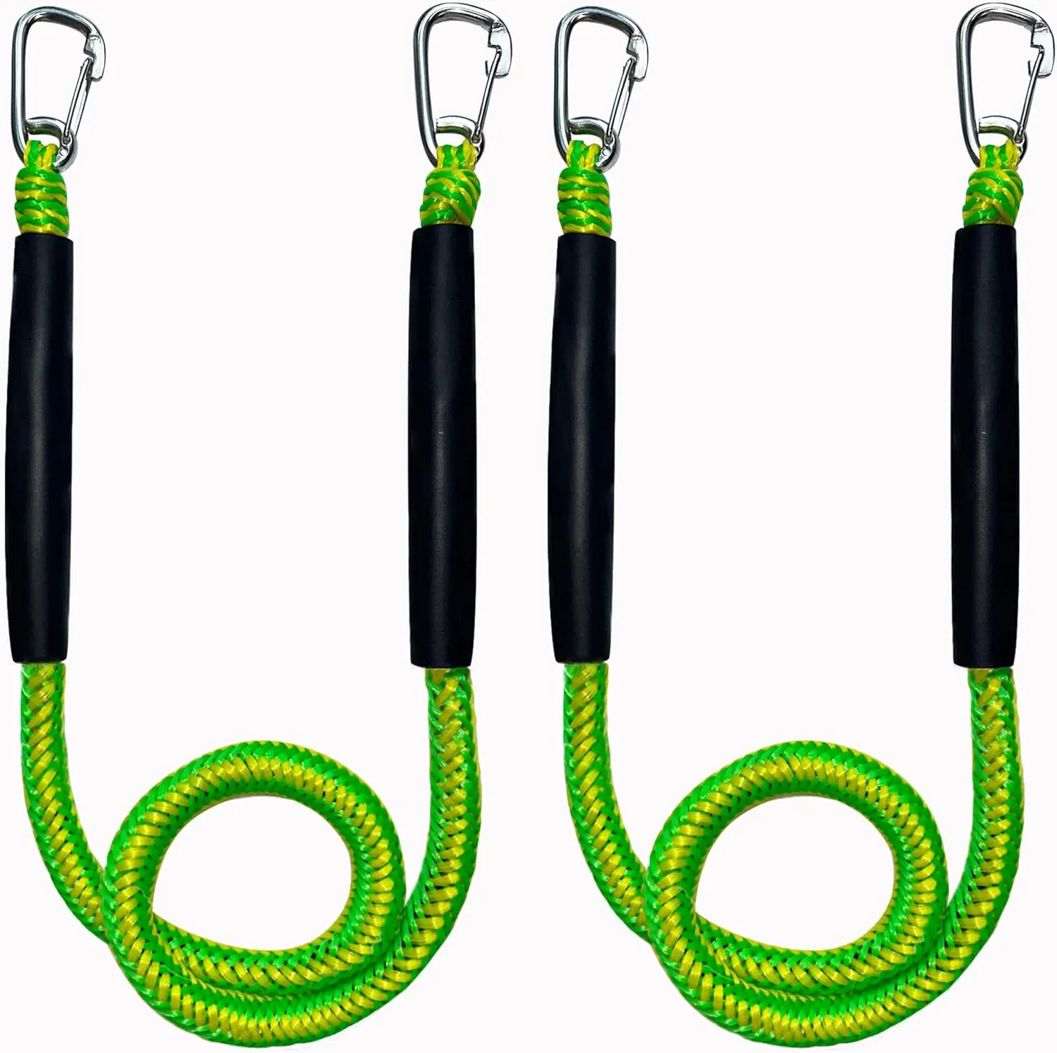 Bungee Boat Dock Line, Boat Rope Mooring Rope with Double 316 Stainless Steel Clips Accessories for Bass Boat, Jet Ski, Kayak, Pontoon, Watercraft, Waverunner, SeaDoo, Canoe,2Packs,4-6FT,Green