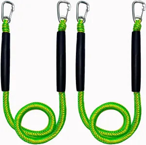 Bungee Boat Dock Line, Boat Rope Mooring Rope with Double 316 Stainless Steel Clips Accessories for Bass Boat, Jet Ski, Kayak, Pontoon, Watercraft, Waverunner, SeaDoo, Canoe,2Packs,4-6FT,Green