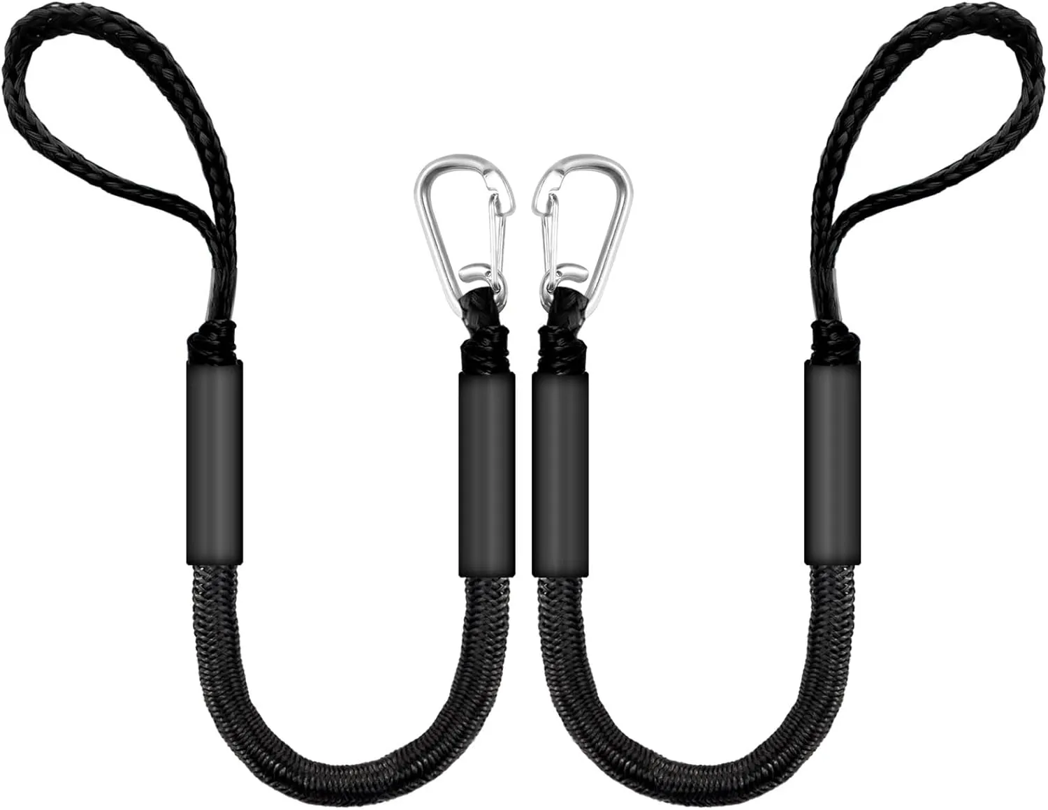 Bungee Dock Line for Boats – 3ft Elastic Mooring Rope with Stainless Steel Clip – Quick Dock Tie for Jet Ski, Pontoon (Black)
