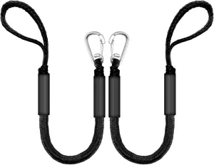 Bungee Dock Line for Boats – 3ft Elastic Mooring Rope with Stainless Steel Clip – Quick Dock Tie for Jet Ski, Pontoon (Black)