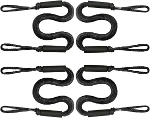 Bungee Dock Line Mooring Rope Boat Accessories Docking Lines PWC Dockline for Boats Kayak, Jet Ski, Pontoon, Canoe, Power Boat WaveRunner, 4 Pack (Black, 4-5.5)