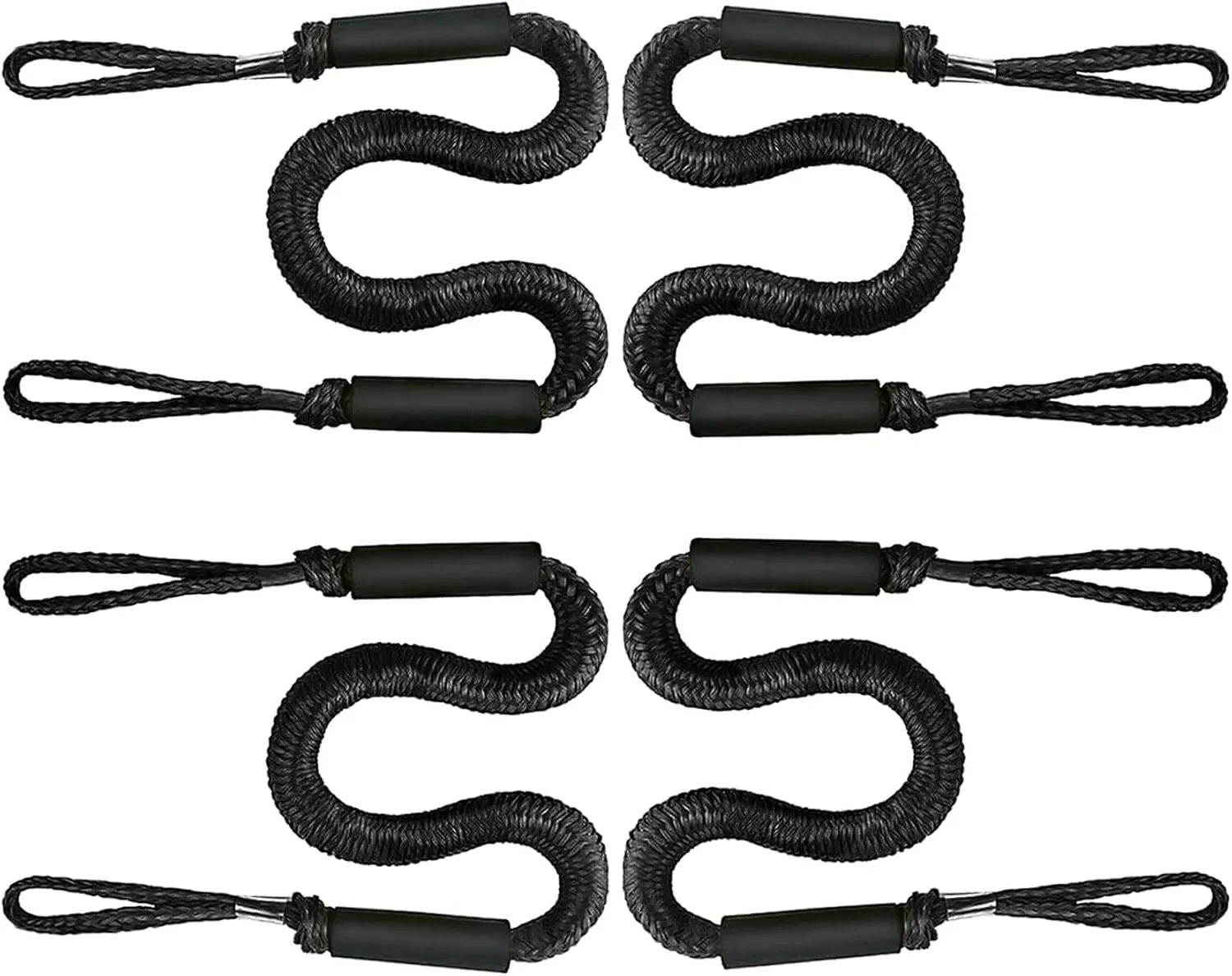Bungee Dock Line Mooring Rope Boat Accessories Docking Lines PWC Dockline for Boats Kayak, Jet Ski, Pontoon, Canoe, Power Boat WaveRunner, 4 Pack (Black, 4-5.5)