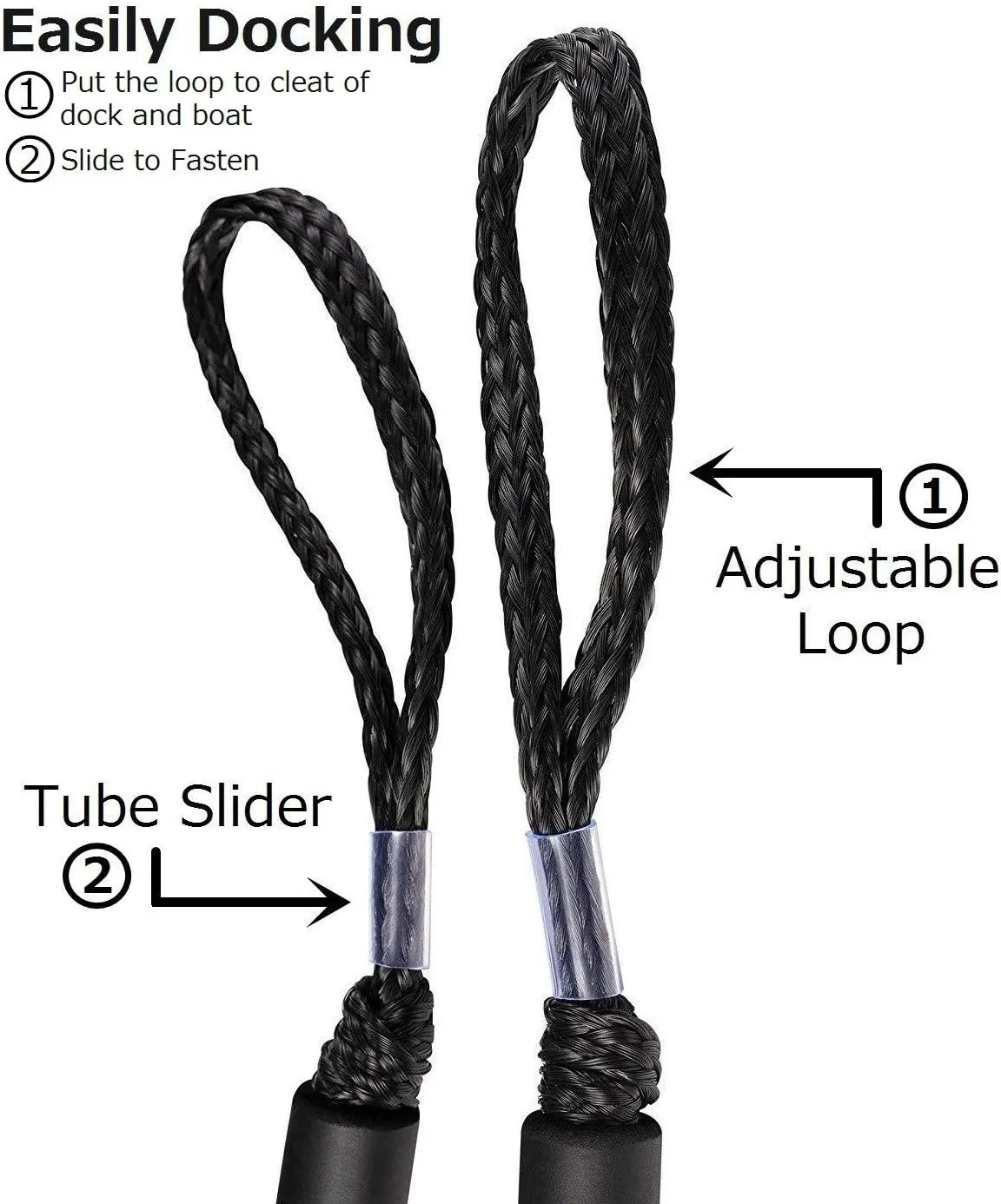 Bungee Dock Line Mooring Rope Boat Accessories Docking Lines PWC Dockline for Boats Kayak, Jet Ski, Pontoon, Canoe, Power Boat WaveRunner, 4 Pack (Black, 4-5.5)
