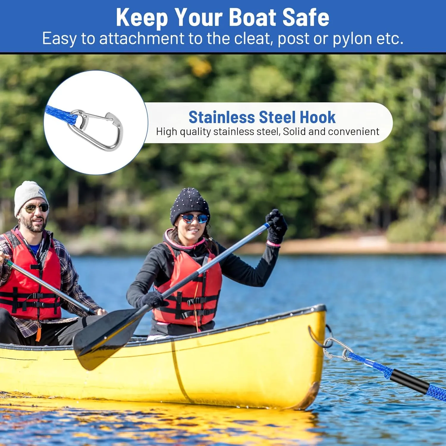Bungee Dock Line with Stainless Steel Clip Boat Rope Mooring String with Foam Float for Docking,Kayak,Watercraft,SeaDoo,Jet Ski,Canoe,Pontoon Boat Accessories,4-5.5ft,2 Pack(Blue)