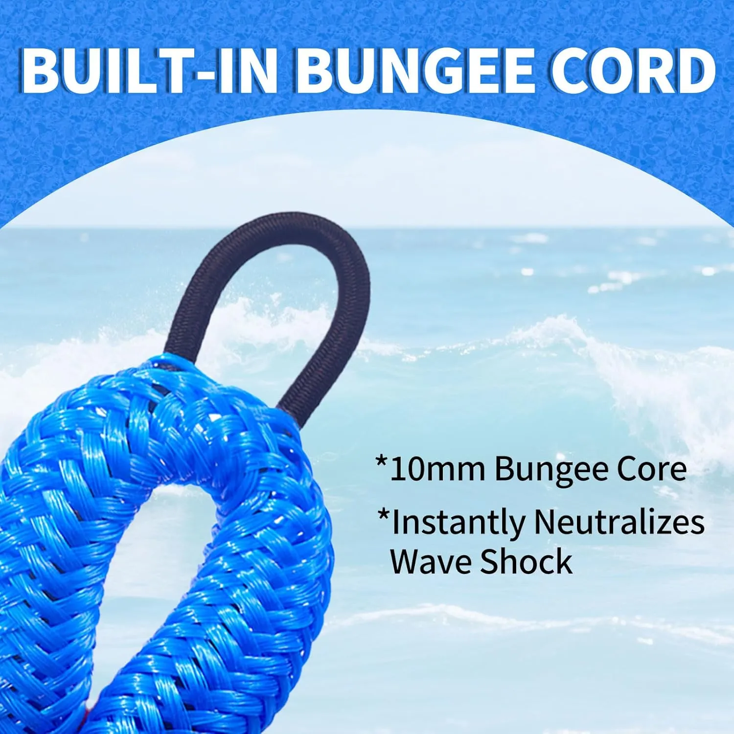 Bungee Dock Line,Boat Rope Stretchable Docking String with Foam Float for Pontoon Boat,Jet ski, seadoo,WaveRunner,Kayak,Boating Gifts for Men,2pack,4-5.5FT (Blue)