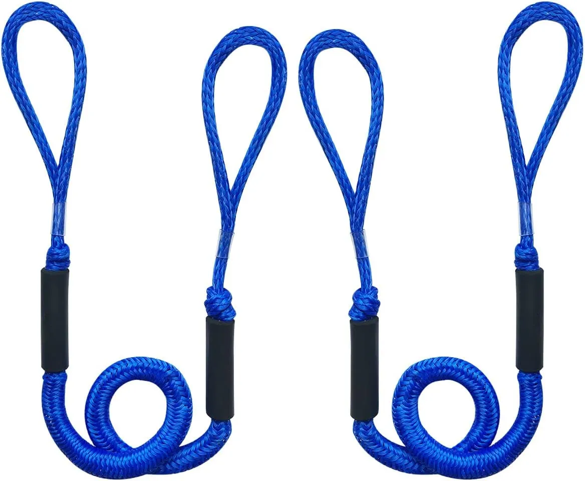 Bungee Dock Line,Boat Rope Stretchable Docking String with Foam Float for Pontoon Boat,Jet ski, seadoo,WaveRunner,Kayak,Boating Gifts for Men,2pack,4-5.5FT (Blue)