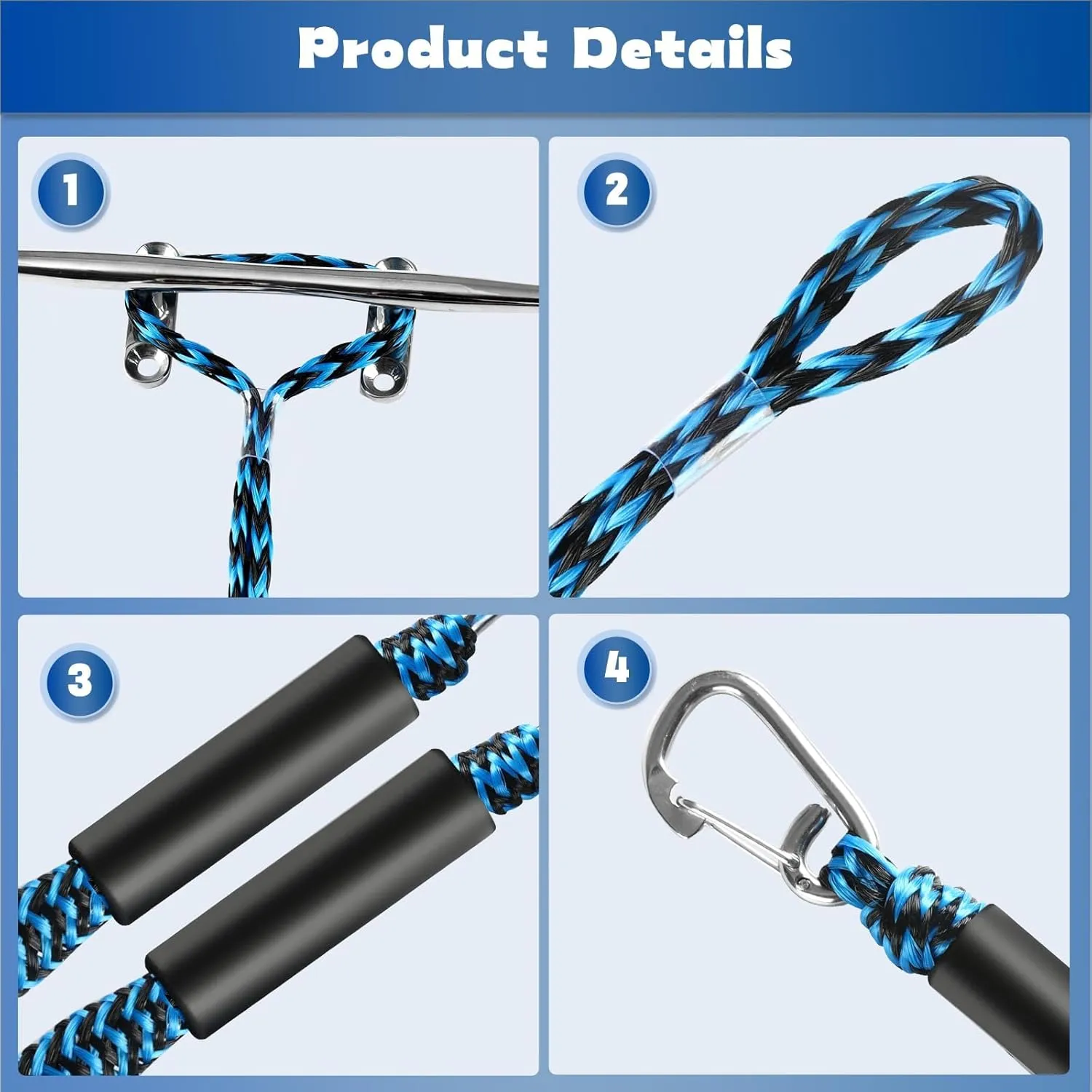 Bungee Dock Lines for Boat, Durable Shock Absorb Dock Tie Mooring Rope Boat Accessories (4-5.5 ft), Perfect for Docking,Kayak,Watercraft,SeaDoo,Jet Ski,Canoe,Pontoon Boat Accessories 2pcs