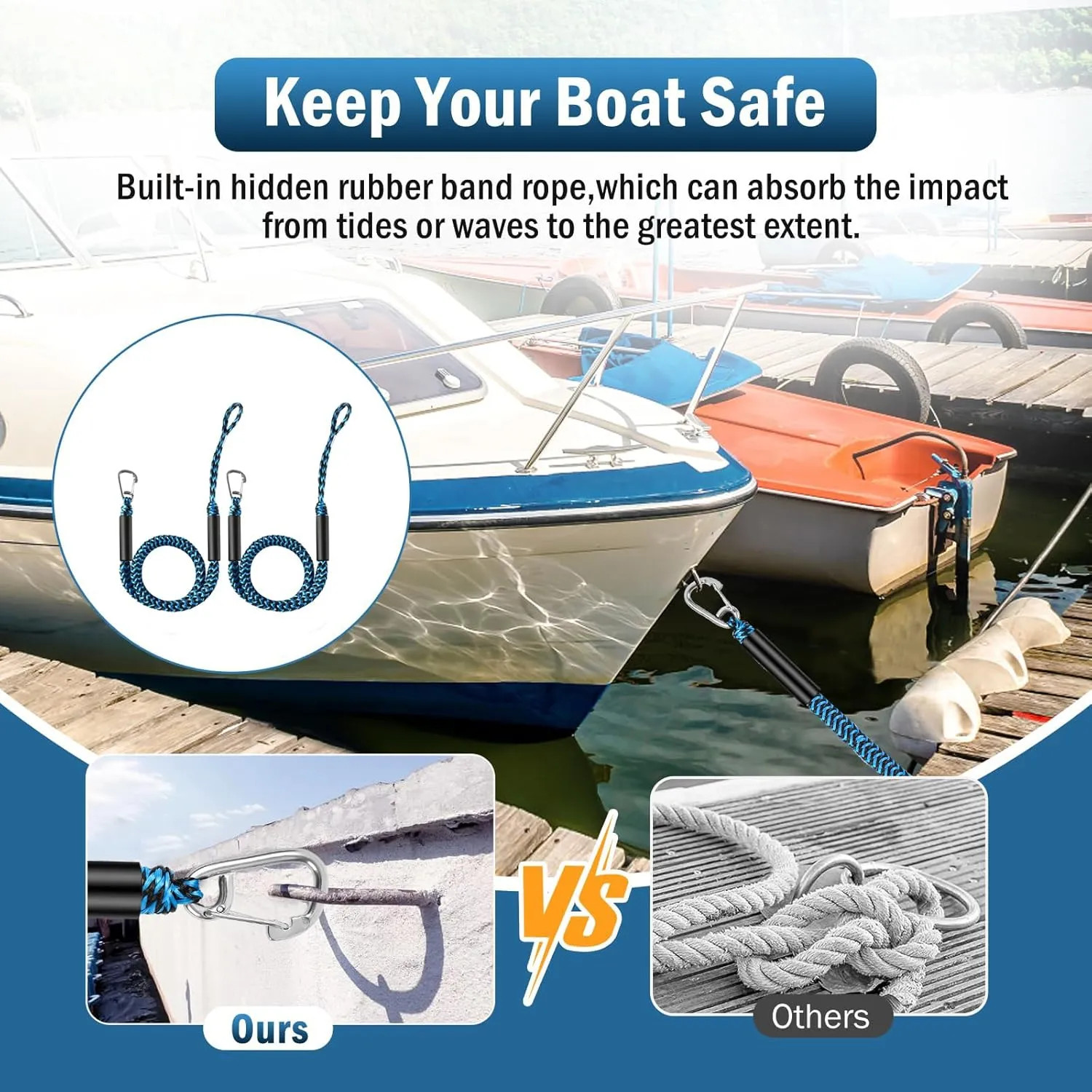 Bungee Dock Lines for Boat, Durable Shock Absorb Dock Tie Mooring Rope Boat Accessories (4-5.5 ft), Perfect for Docking,Kayak,Watercraft,SeaDoo,Jet Ski,Canoe,Pontoon Boat Accessories 2pcs