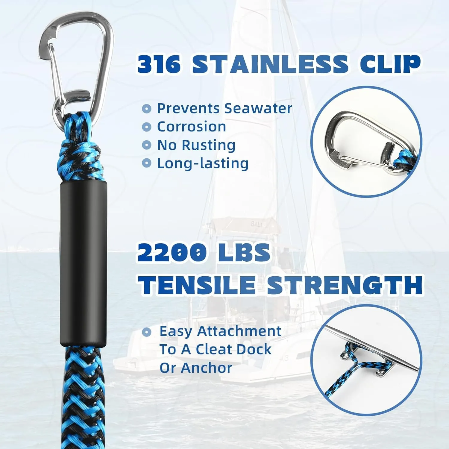 Bungee Dock Lines for Boat, Durable Shock Absorb Dock Tie Mooring Rope Boat Accessories (4-5.5 ft), Perfect for Docking,Kayak,Watercraft,SeaDoo,Jet Ski,Canoe,Pontoon Boat Accessories 2pcs