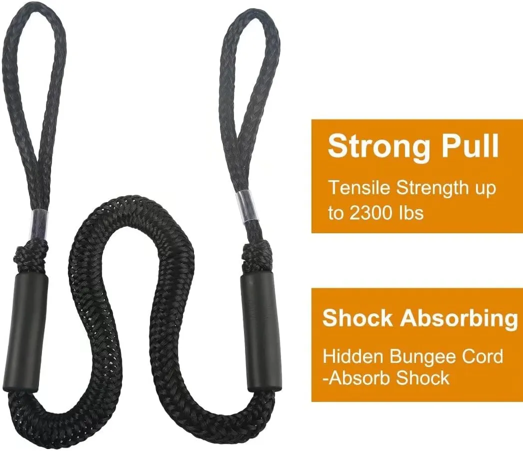 Bungee Dock Lines for Boat Shock Absorb Dock Tie Mooring Rope Boat Accessories 4-5.5 ft,4Pack (Black)