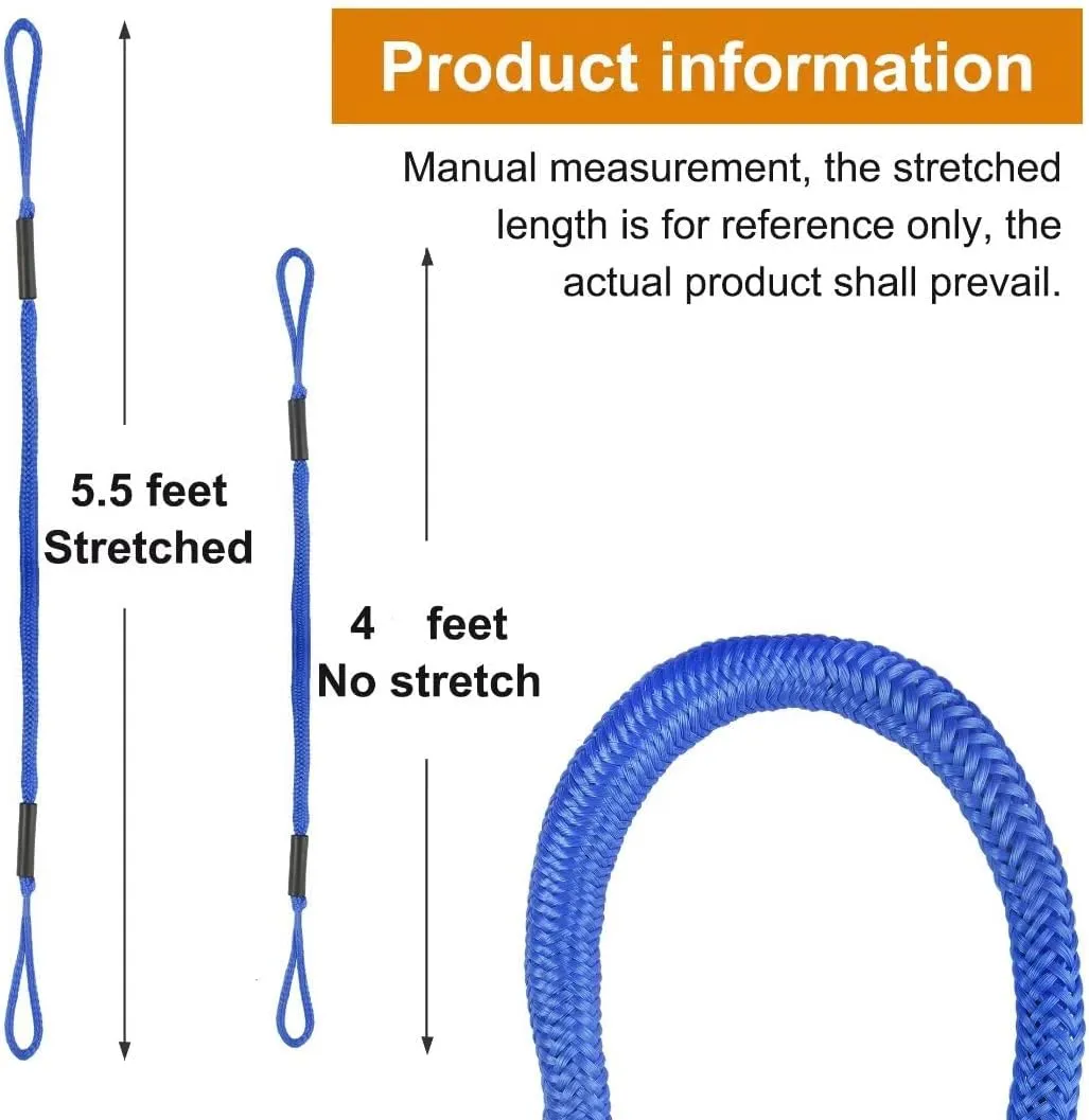Bungee Dock Lines for Boat Shock Absorb Dock Tie Mooring Rope Boat Accessories 4-5.5 ft,4Pack (Blue)