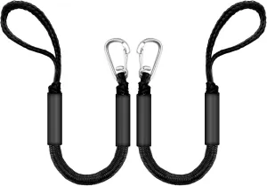 Bungee Dock Lines for Boats, 2 Feet, Pack of 2 (Black)