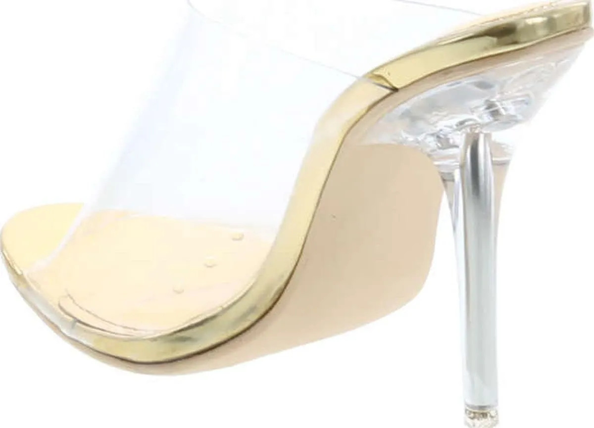 Cape Robbin Allure Lucite Clear PVC Mules Open Toe Stiletto Heel Pumps Nude