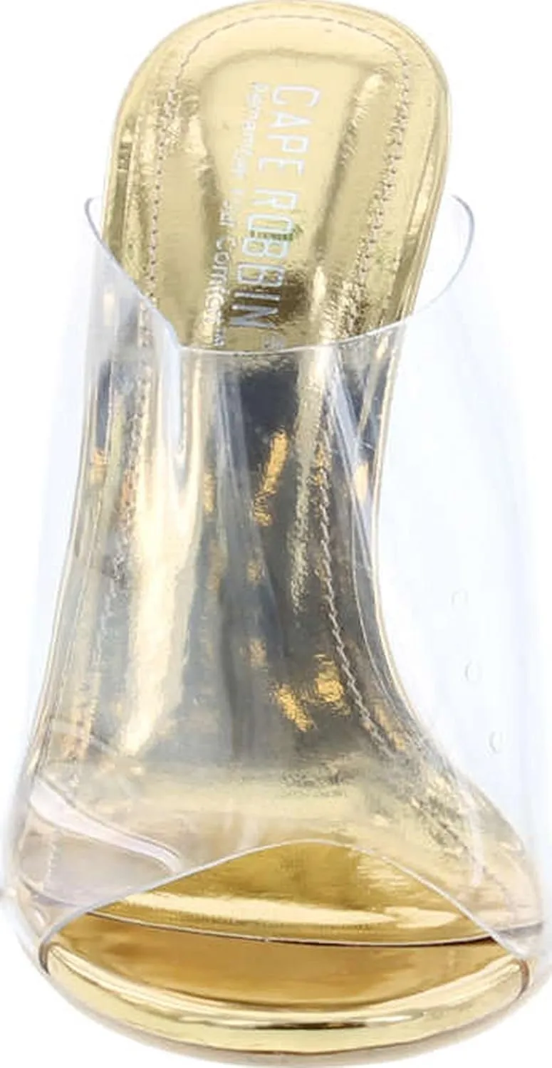 Cape Robbin Allure Lucite Clear PVC Mules Open Toe Stiletto Heel Pumps Nude