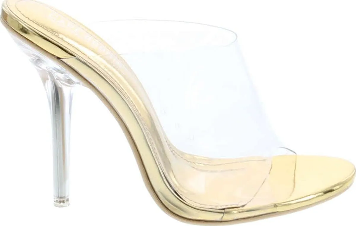Cape Robbin Allure Lucite Clear PVC Mules Open Toe Stiletto Heel Pumps Nude