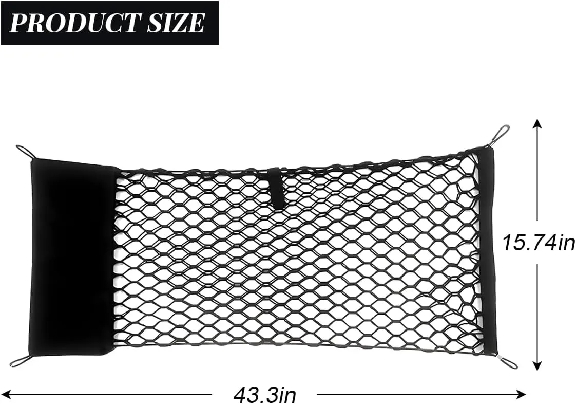 Car Cargo Net, Adjustable Stretchable Vehicle Storage Organizer with Hook, Elastic Double-Layer Automotive Organization Mesh Accessories, Universal for SUV, Sedan, Truck (43.31"x15.75")