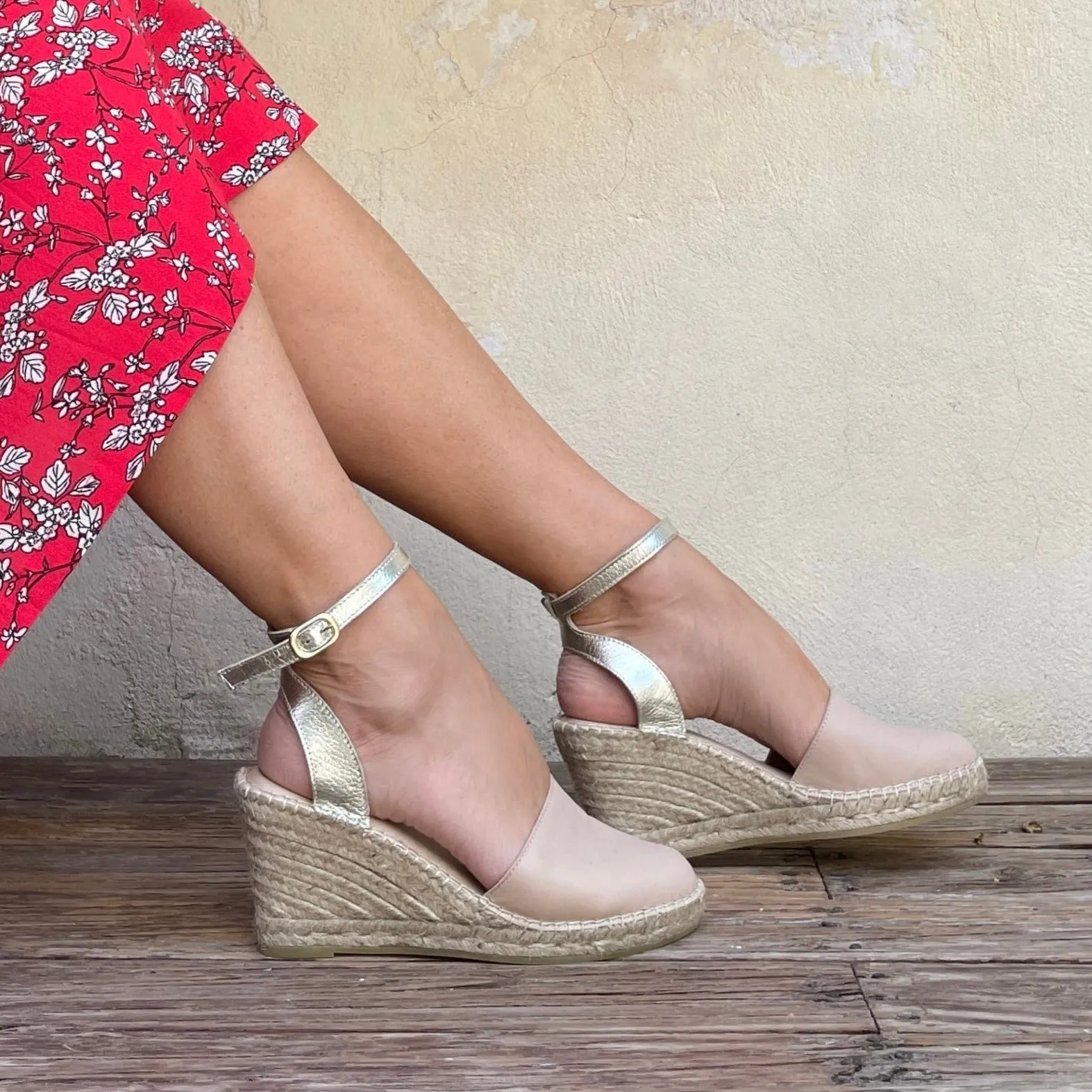 Carla Espadrille Wedge in Sandy Champagne
