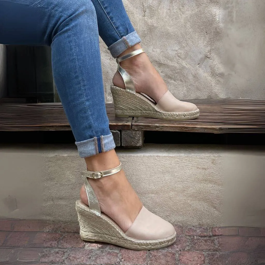 Carla Espadrille Wedge in Sandy Champagne