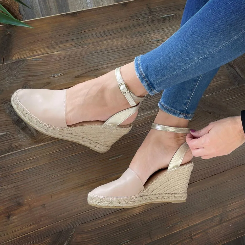 Carla Espadrille Wedge in Sandy Champagne