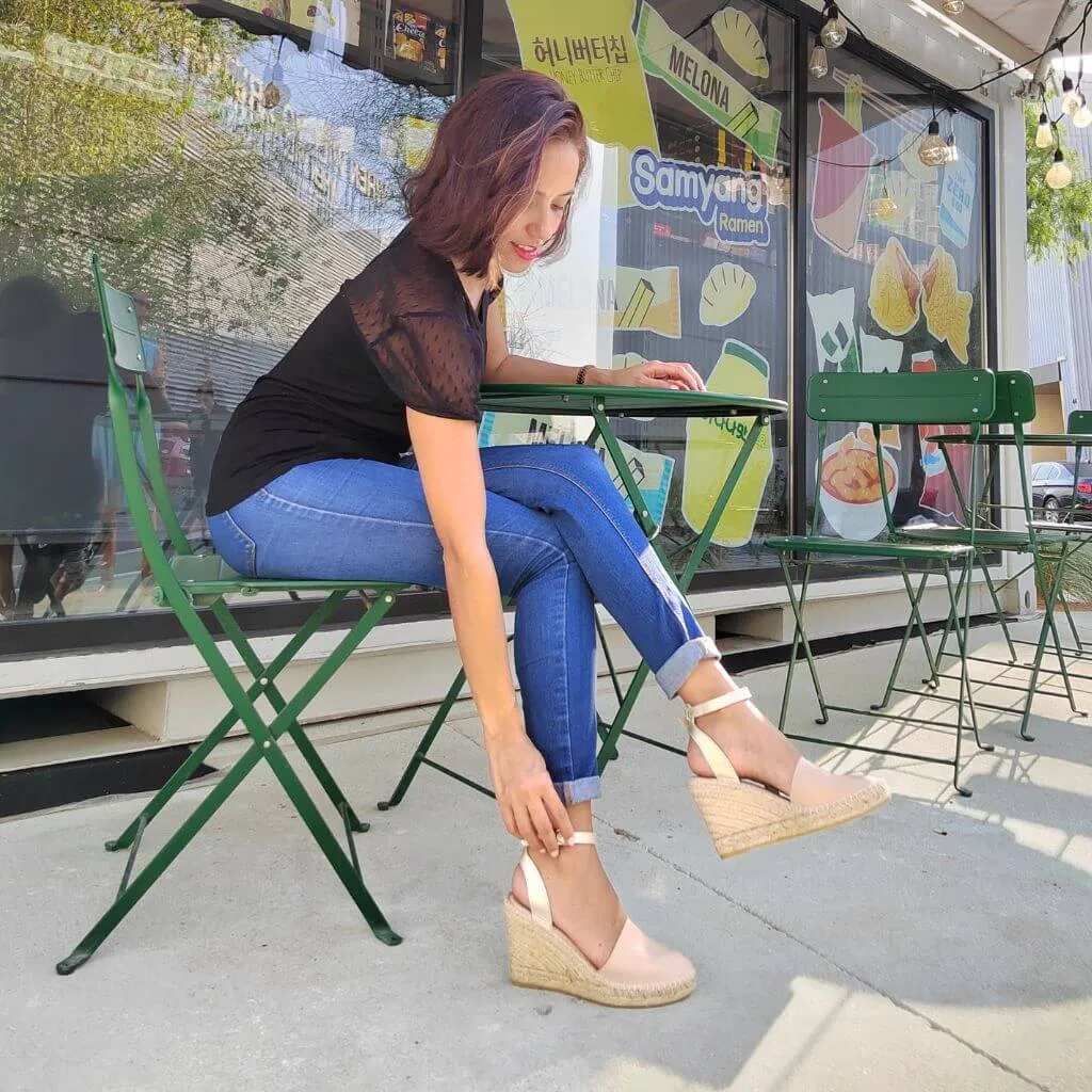 Carla Espadrille Wedge in Sandy Champagne