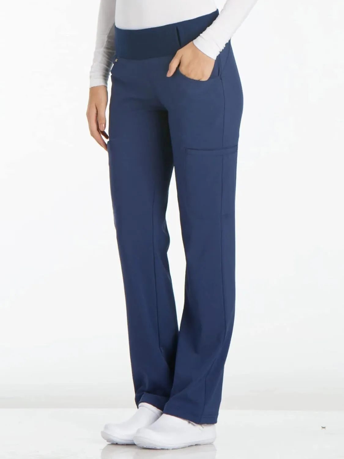 Cherokee Scrubs for Women Mid Rise Straight Leg Scrub Pants For Women Pull-on Bottoms with 6 Pockets & 360° Stretch - CK002