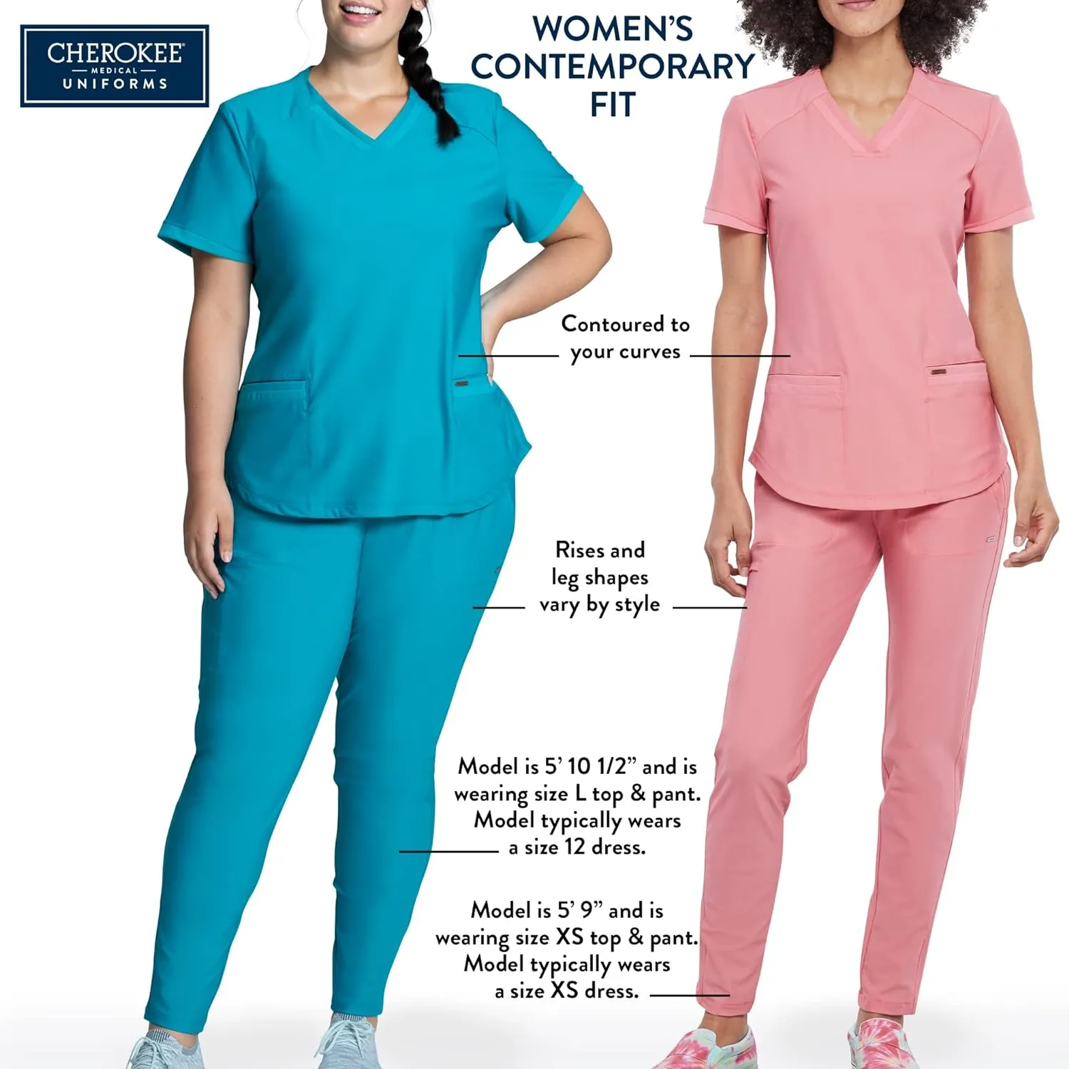 Cherokee Scrubs for Women Mid Rise Straight Leg Scrub Pants For Women Pull-on Bottoms with 6 Pockets & 360° Stretch - CK002