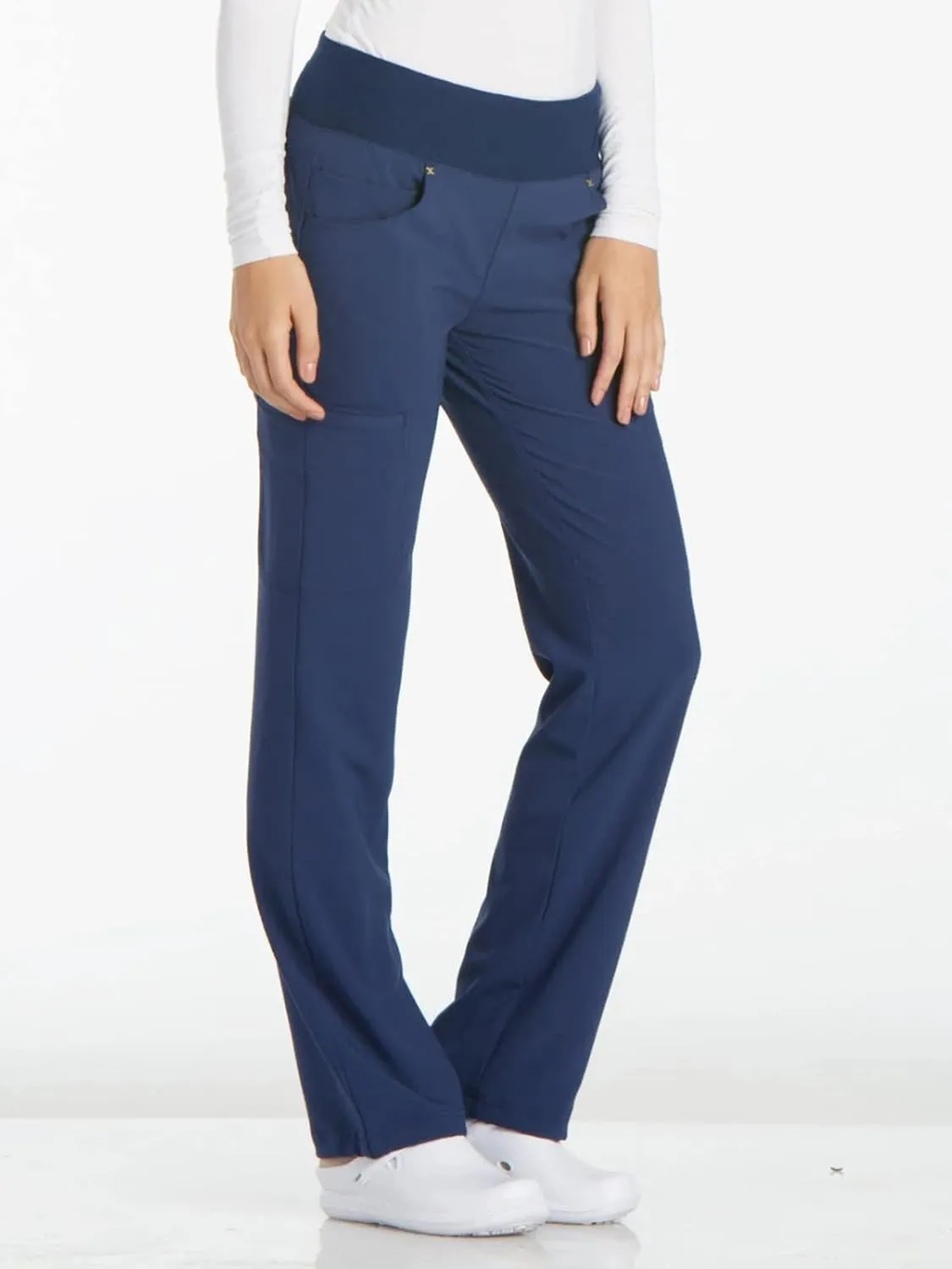 Cherokee Scrubs for Women Mid Rise Straight Leg Scrub Pants For Women Pull-on Bottoms with 6 Pockets & 360° Stretch - CK002