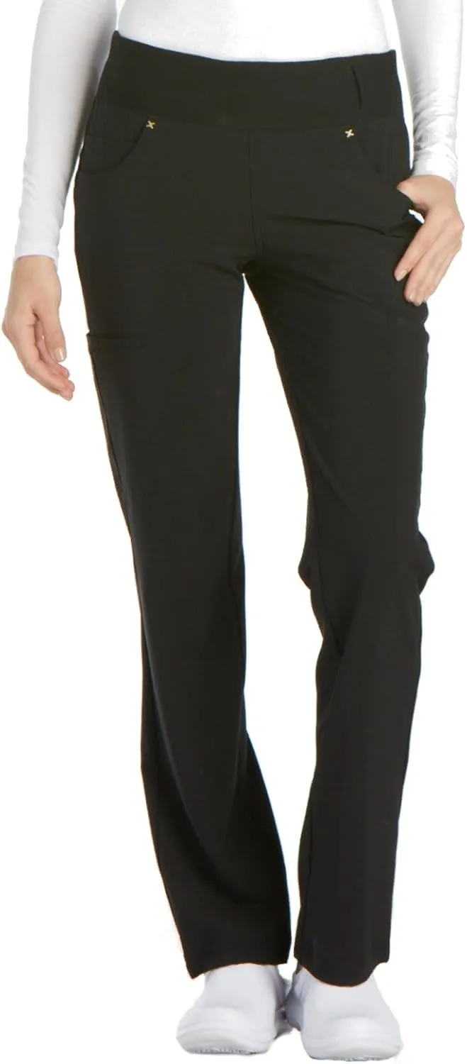 Cherokee Scrubs for Women Mid Rise Straight Leg Scrub Pants For Women Pull-on Bottoms with 6 Pockets & 360° Stretch - CK002