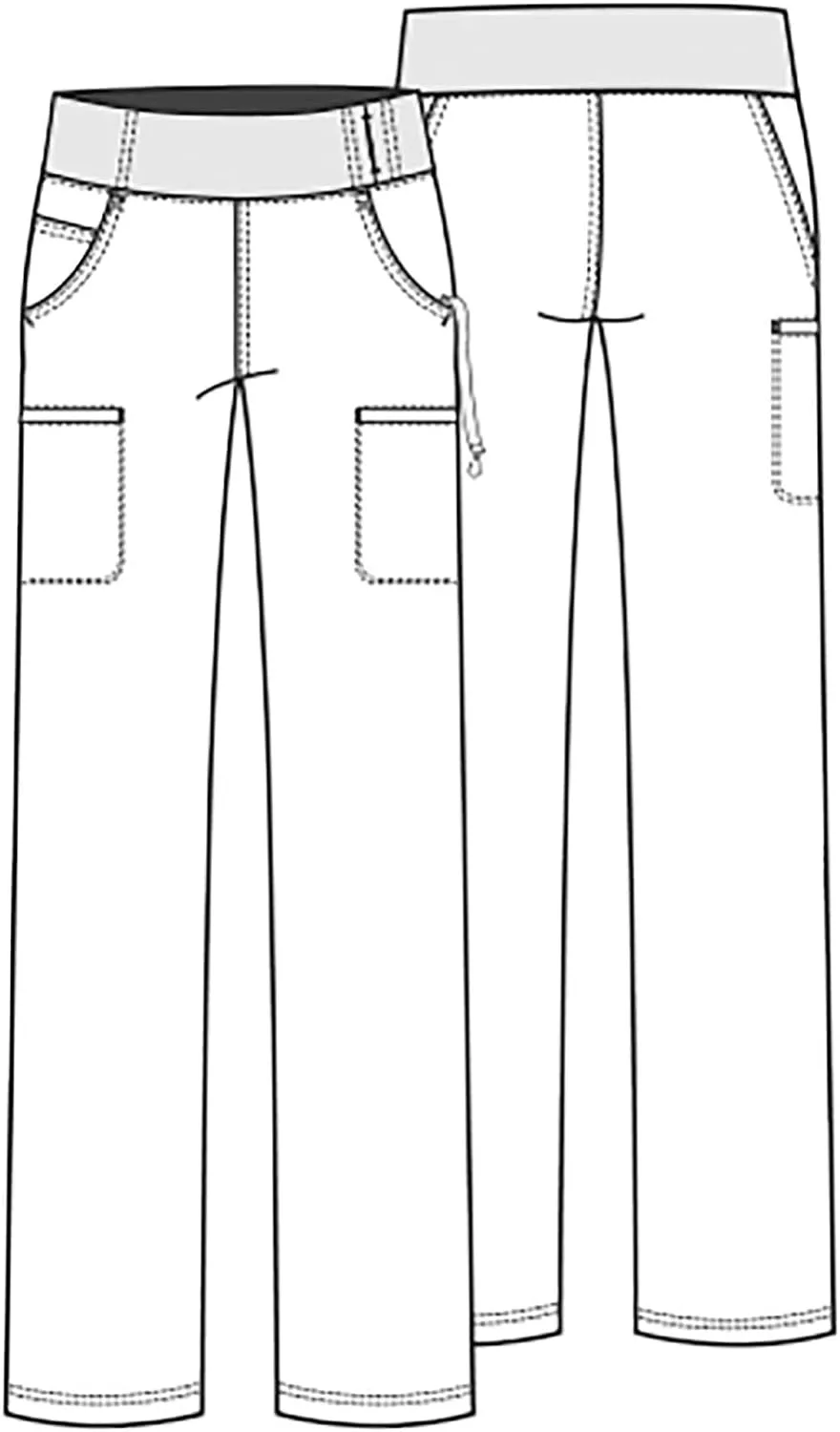 Cherokee Scrubs for Women Mid Rise Straight Leg Scrub Pants For Women Pull-on Bottoms with 6 Pockets & 360° Stretch - CK002