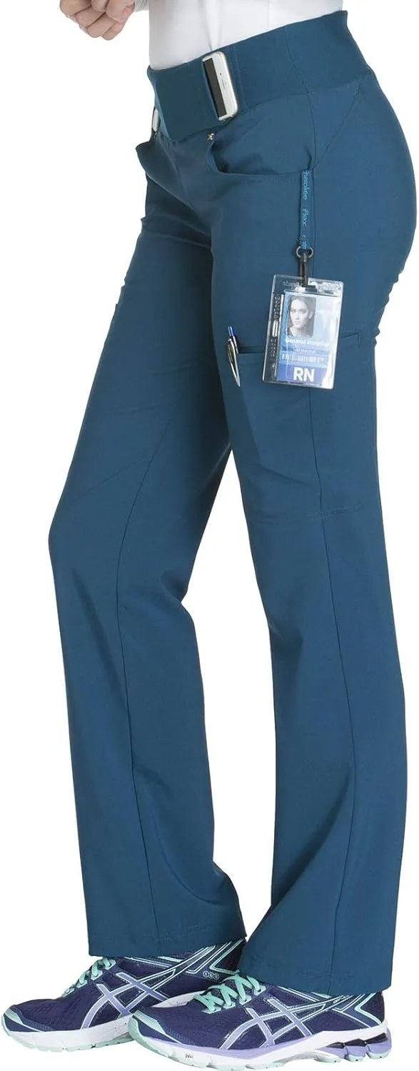 Cherokee Scrubs for Women Mid Rise Straight Leg Scrub Pants For Women Pull-on Bottoms with 6 Pockets & 360° Stretch - CK002