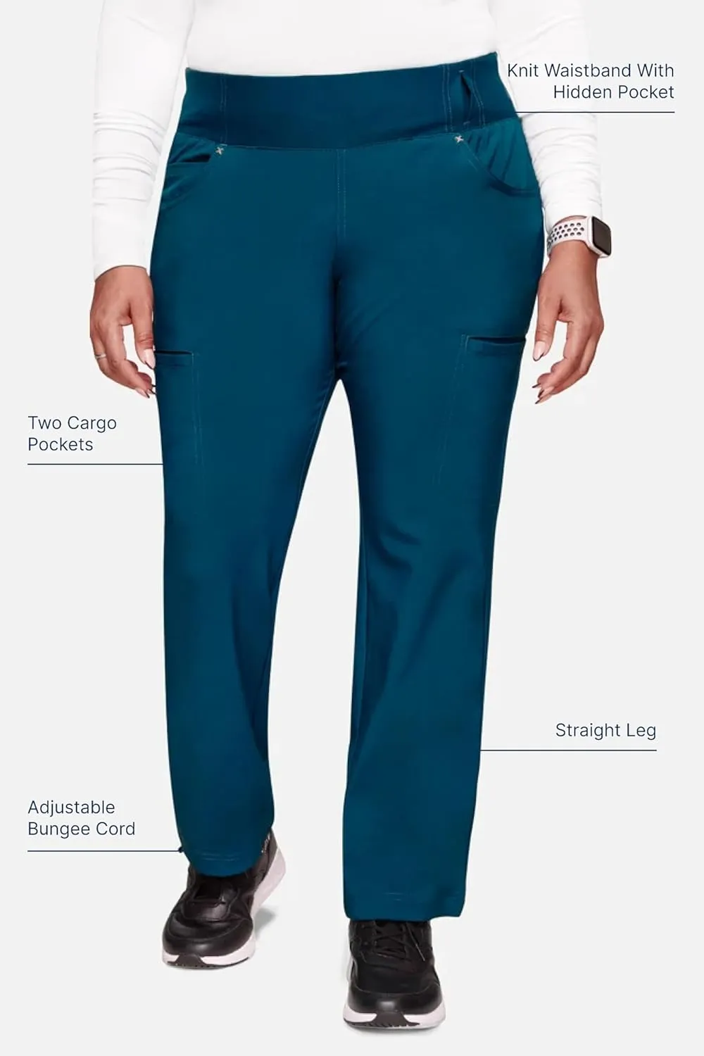 Cherokee Scrubs for Women Mid Rise Straight Leg Scrub Pants For Women Pull-on Bottoms with 6 Pockets & 360° Stretch - CK002