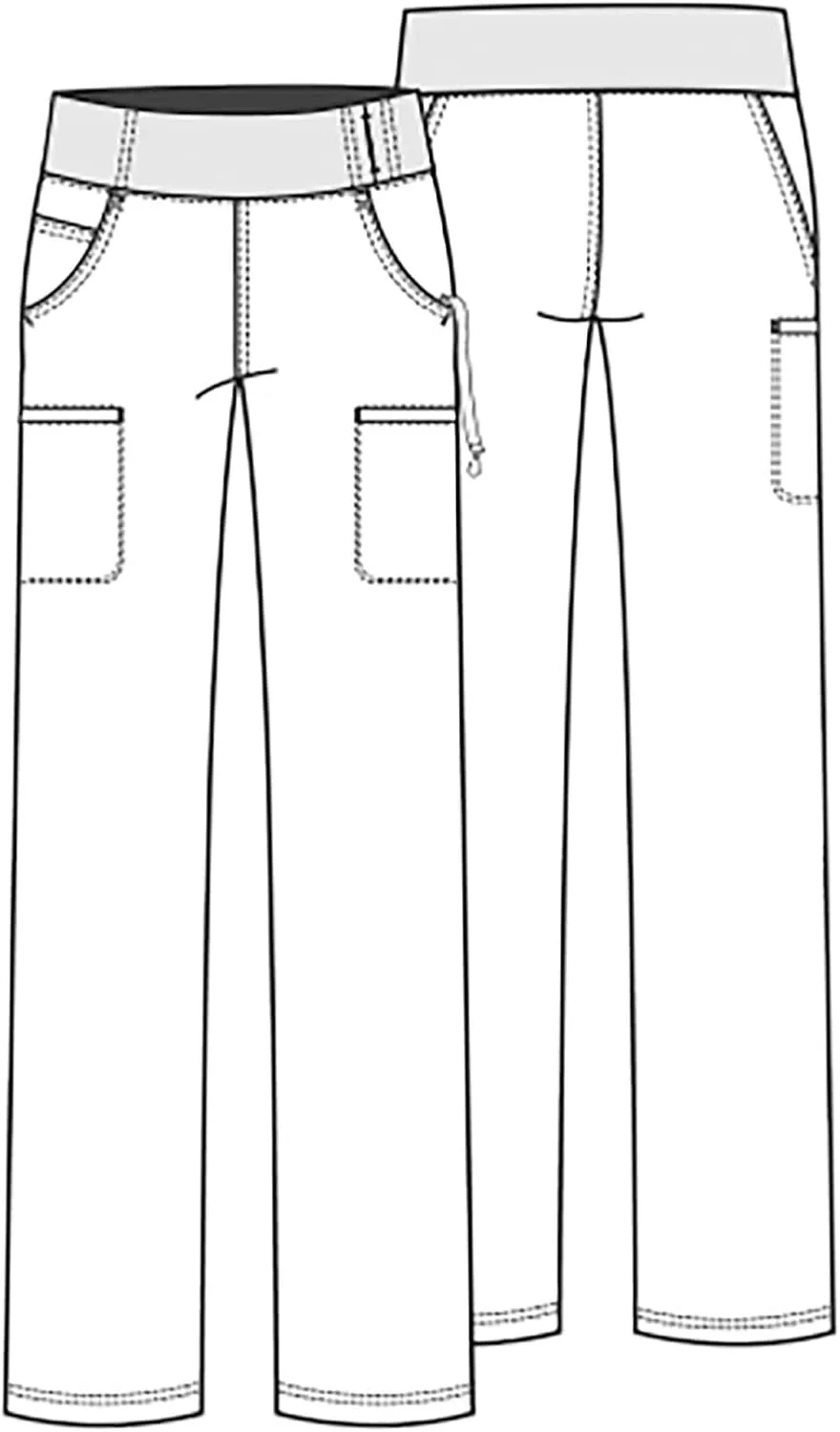 Cherokee Scrubs for Women Mid Rise Straight Leg Scrub Pants For Women Pull-on Bottoms with 6 Pockets & 360° Stretch - CK002