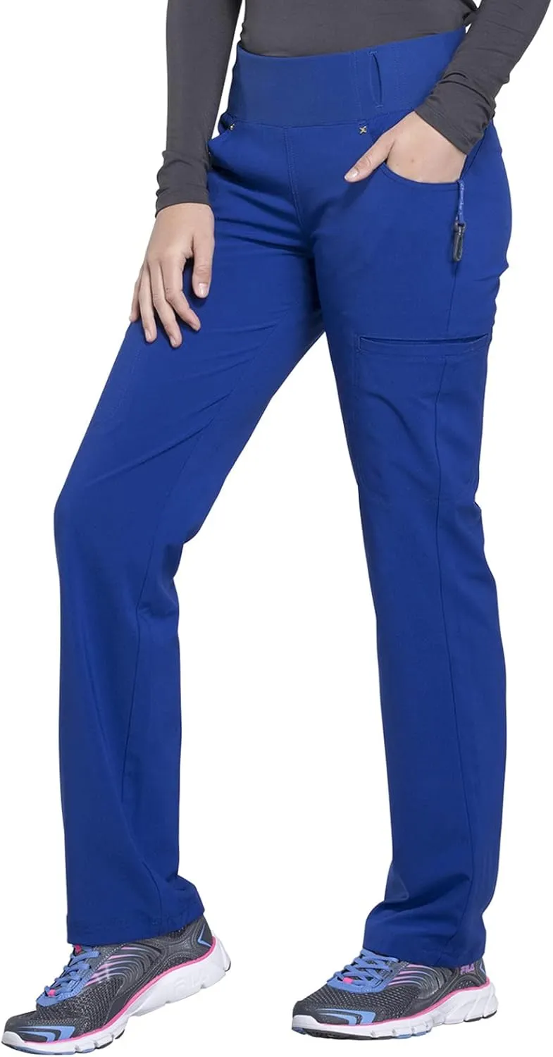 Cherokee Scrubs for Women Mid Rise Straight Leg Scrub Pants For Women Pull-on Bottoms with 6 Pockets & 360° Stretch - CK002
