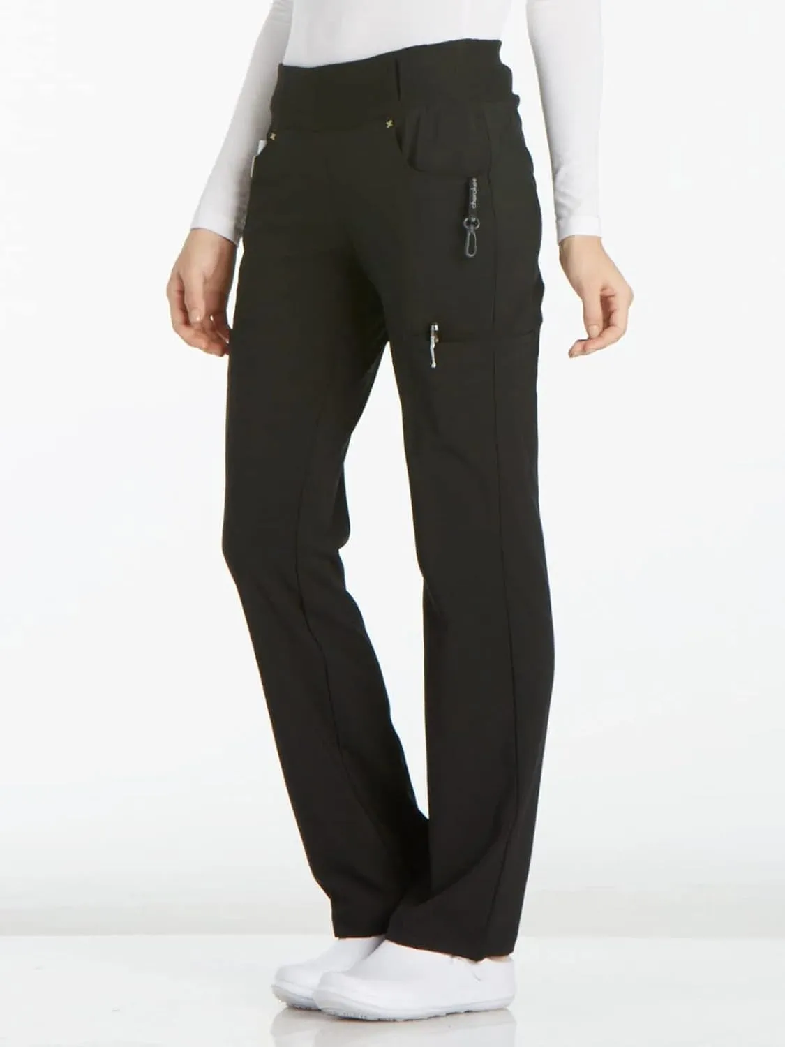 Cherokee Scrubs for Women Mid Rise Straight Leg Scrub Pants For Women Pull-on Bottoms with 6 Pockets & 360° Stretch - CK002