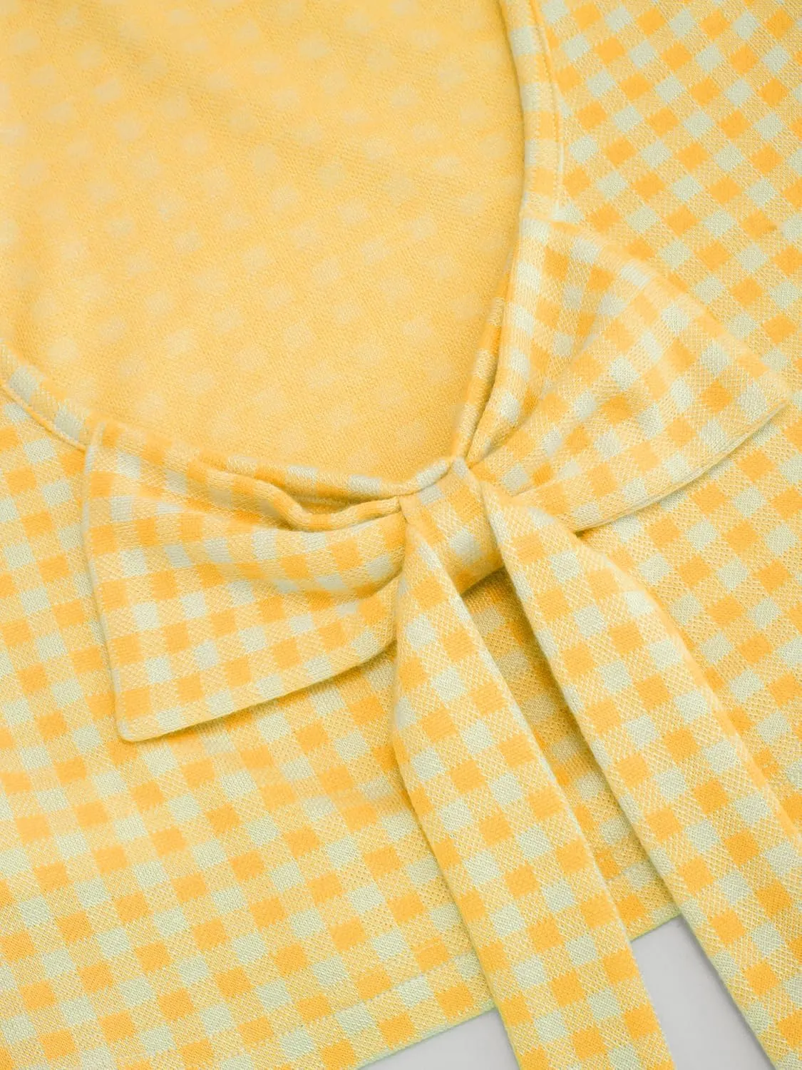 CIDER Boat Neck Gingham Bowknot Backless Crop Tank Top