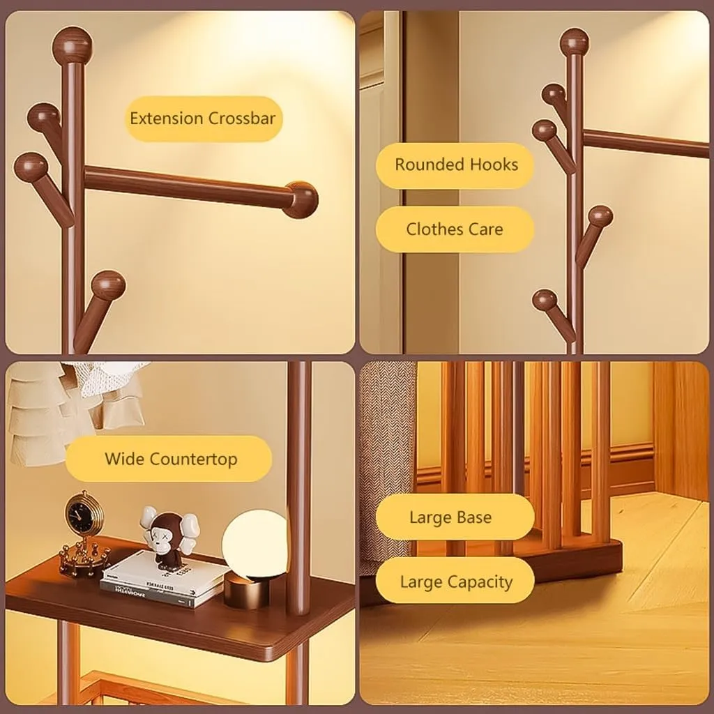 Clothes Garment Rack, Organizer Closet Clothing Rack Wood Garment Rack with Bottom Shelves,Freestanding Wardrobe Portable Closet Wardrobe Rack for Small Spaces(Brown)